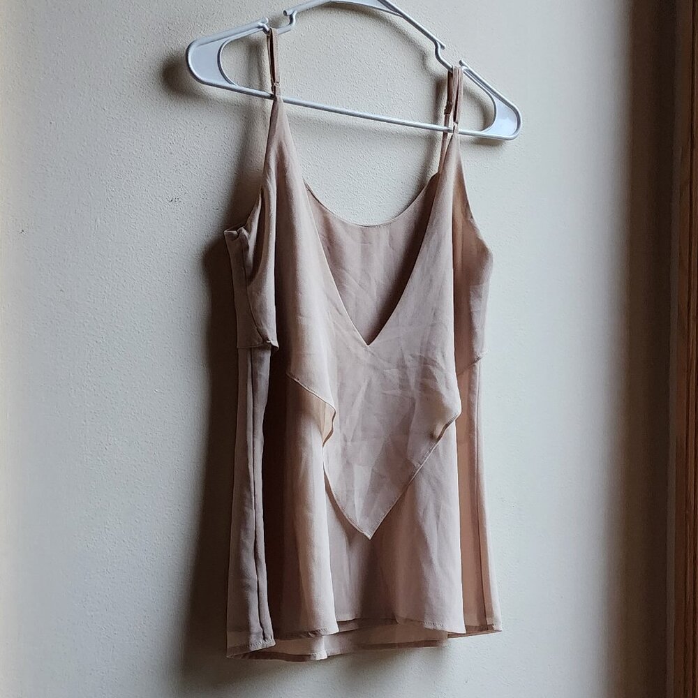 Naked Zebra Nude Ruffled Back Plunge Tank Top Size Small - Picture 12 of 16